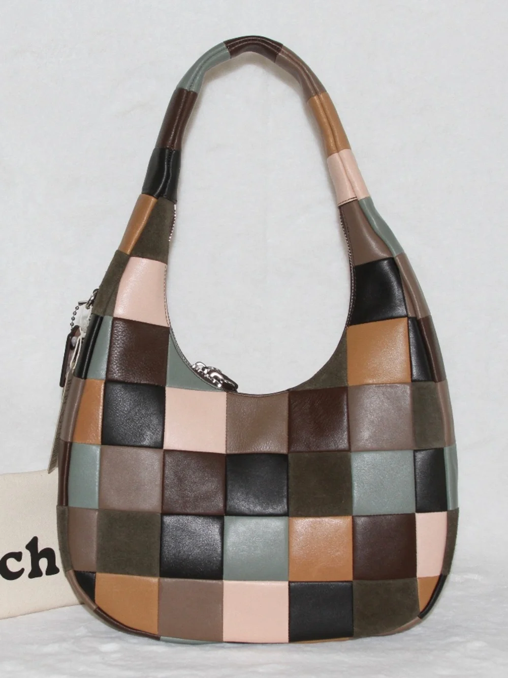 COACH Coachtopia Alter Ego Crescent Shoulder Bag Checkerboard Suede Leather NWT - Picture 2 of 5